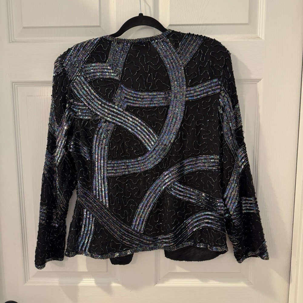 Stenay Beaded Sequin Silk‎ Top Cardigan Sz L VTG 80s 90s Cocktail Jacket Formal - Picture 5 of 9